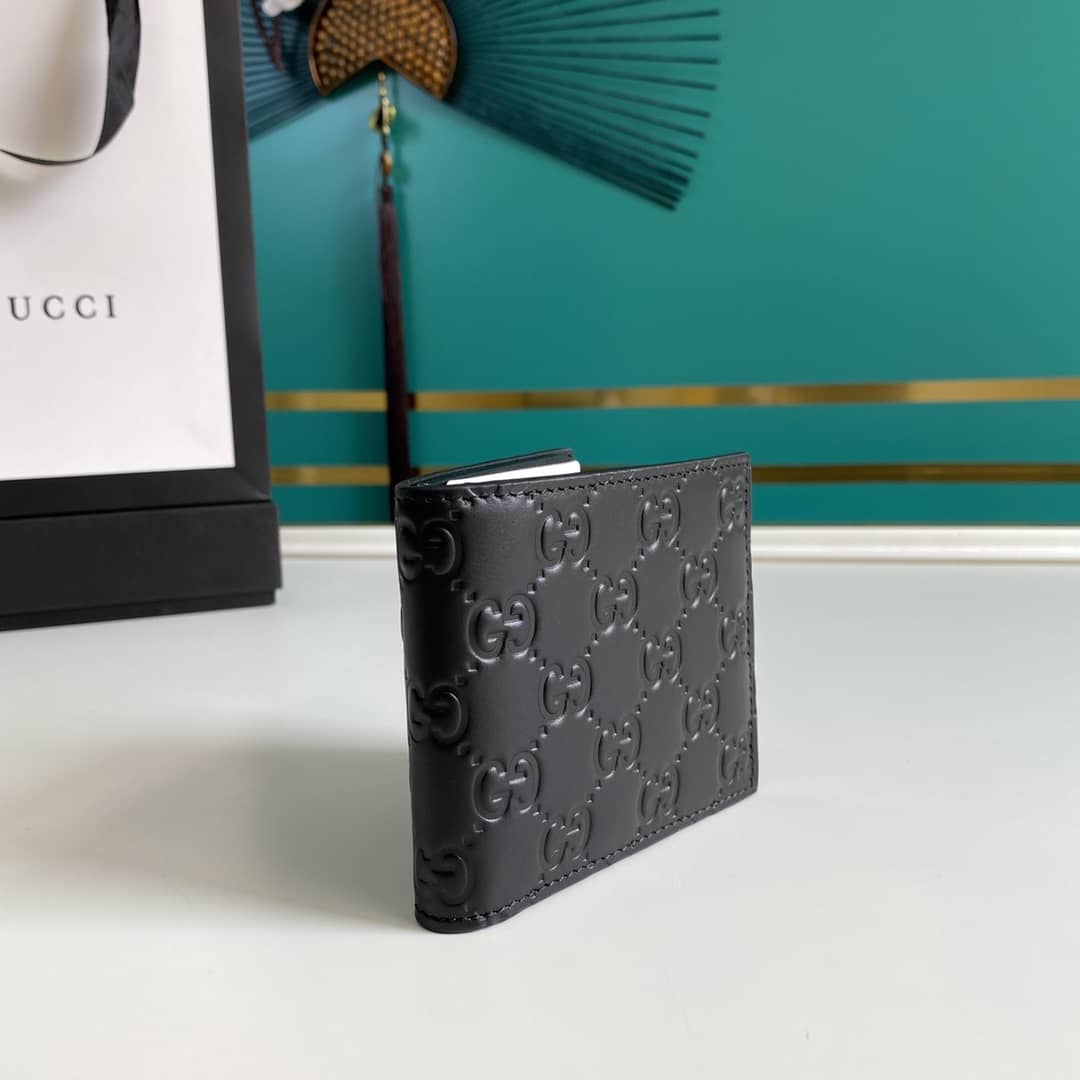 Best Replica Gucci Mens Signature Leather Bi-fold Wallet Black Replica 365466 - Colareps