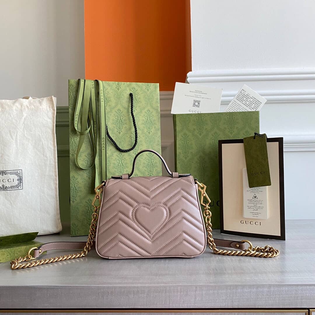 Best Replica Gucci GG Marmont Mini Leather Top Handle Bag Replica Apricot 547260 - Colareps