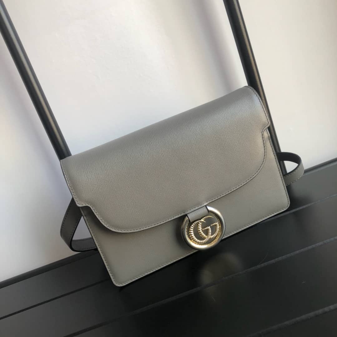 Best Replica Gucci GG Ring Torchon Leather Shoulder Bag Replica Gray 589474 - Colareps