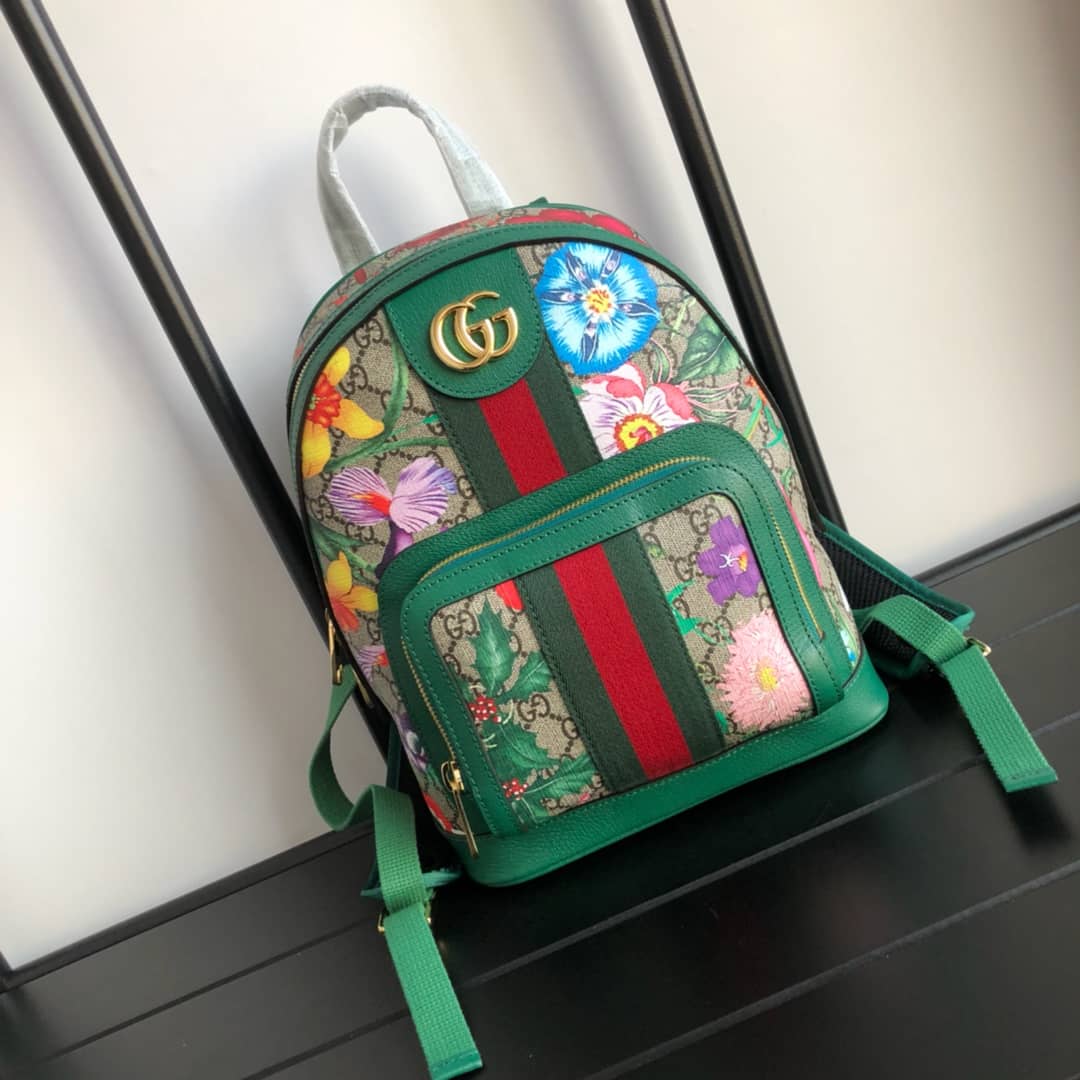 Best Replica Gucci Ophidia Flora Small GG Supreme Canvas Replica Backpack Green 547965 - Colareps