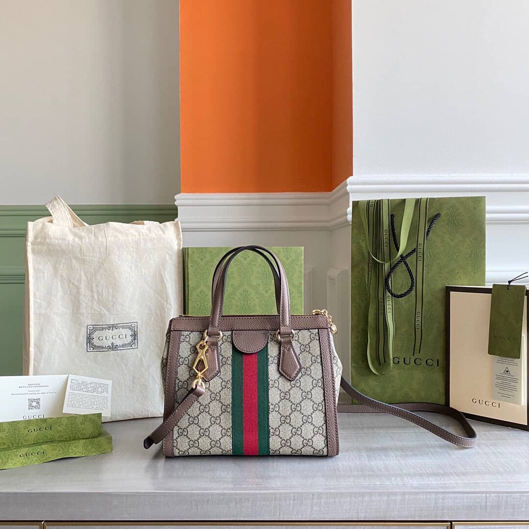 Best Replica Gucci GG Supreme Ophidia Small Tote Shoulder Bag Replica Brown 547551 - Colareps