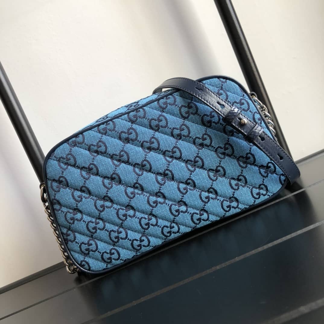 Best Replica Gucci GG Marmont Small Shoulder Handbag Camera Bag Replica Blue 447632 - Colareps