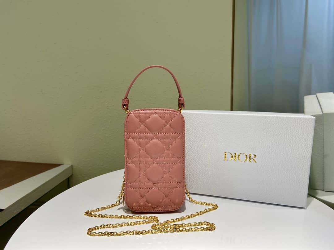 Best Replica Lady Dior Dupe Lambskin 18CM Phone Holder - Colareps