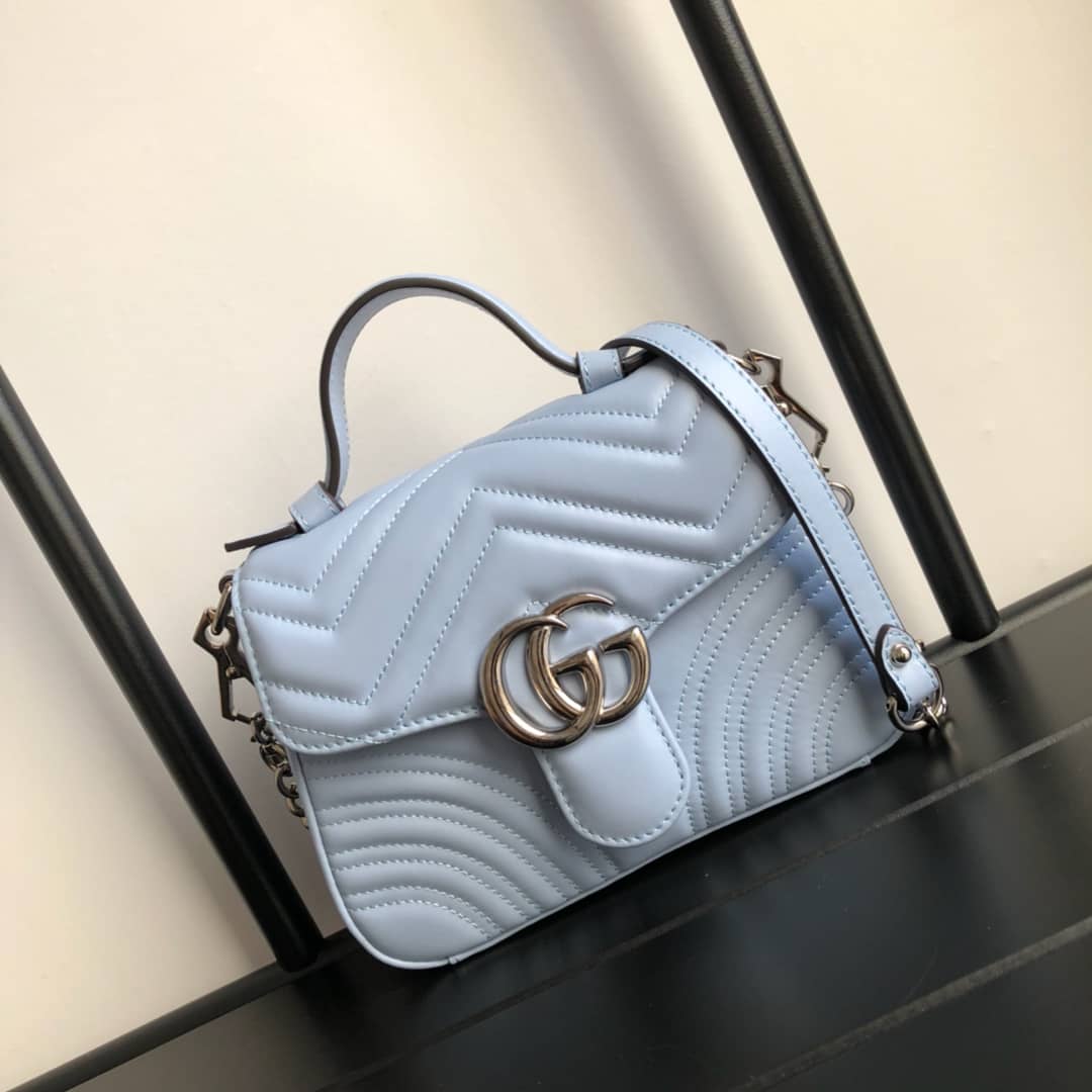 Best Replica Gucci GG Marmont Mini Leather Top Handle Bag Replica Blue 547260 - Colareps