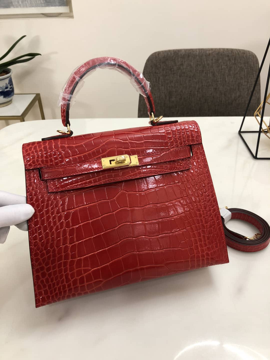 Best Replica Hermes Kelly Dupe 25CM Crocodile Shiny Replica Bag - Colareps