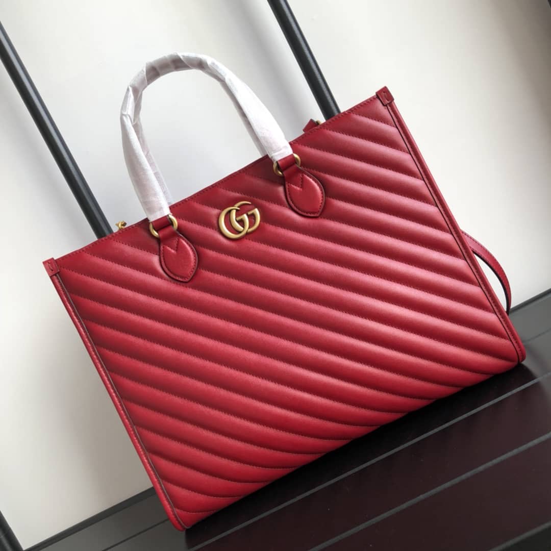 Best Replica Gucci GG Marmont Medium Matelasse Leather Tote Replica Red 627332 - Colareps