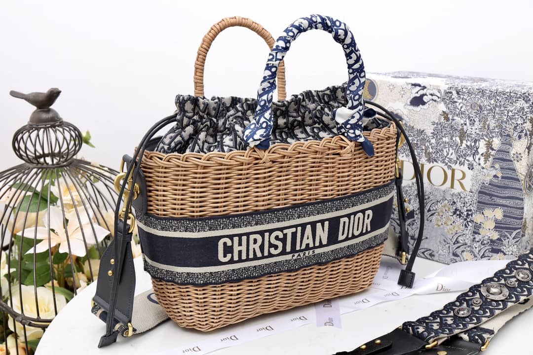 Best Replica Christian Dior Wicker Bucket Bagblue Oblique - Colareps