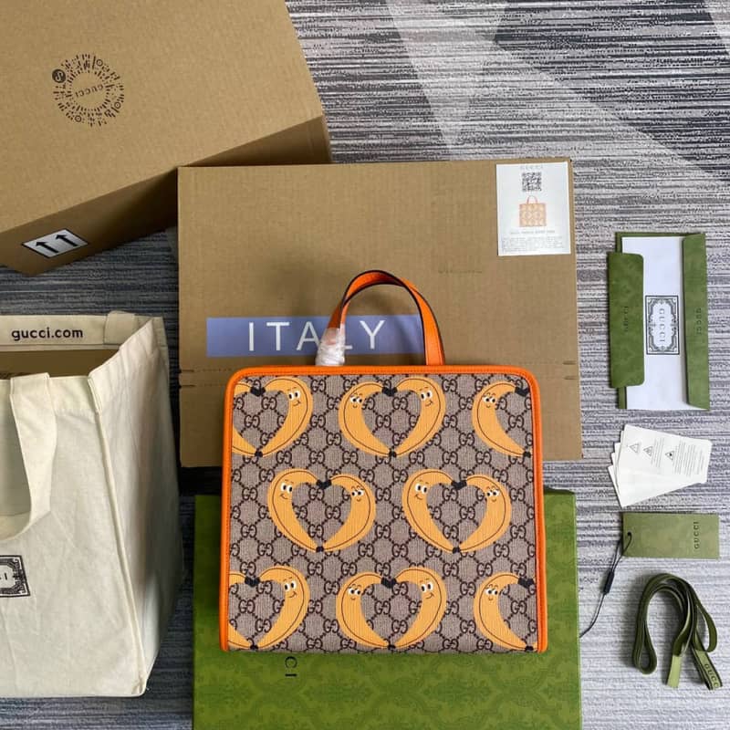 Best Replica Gucci GG Supreme Kids Girl Tote Replica Orange 605614 - Colareps
