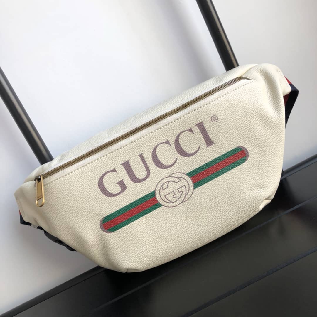 Best Replica Gucci Print Leather Belt Waist Bum Bag Replica White 493869 - Colareps