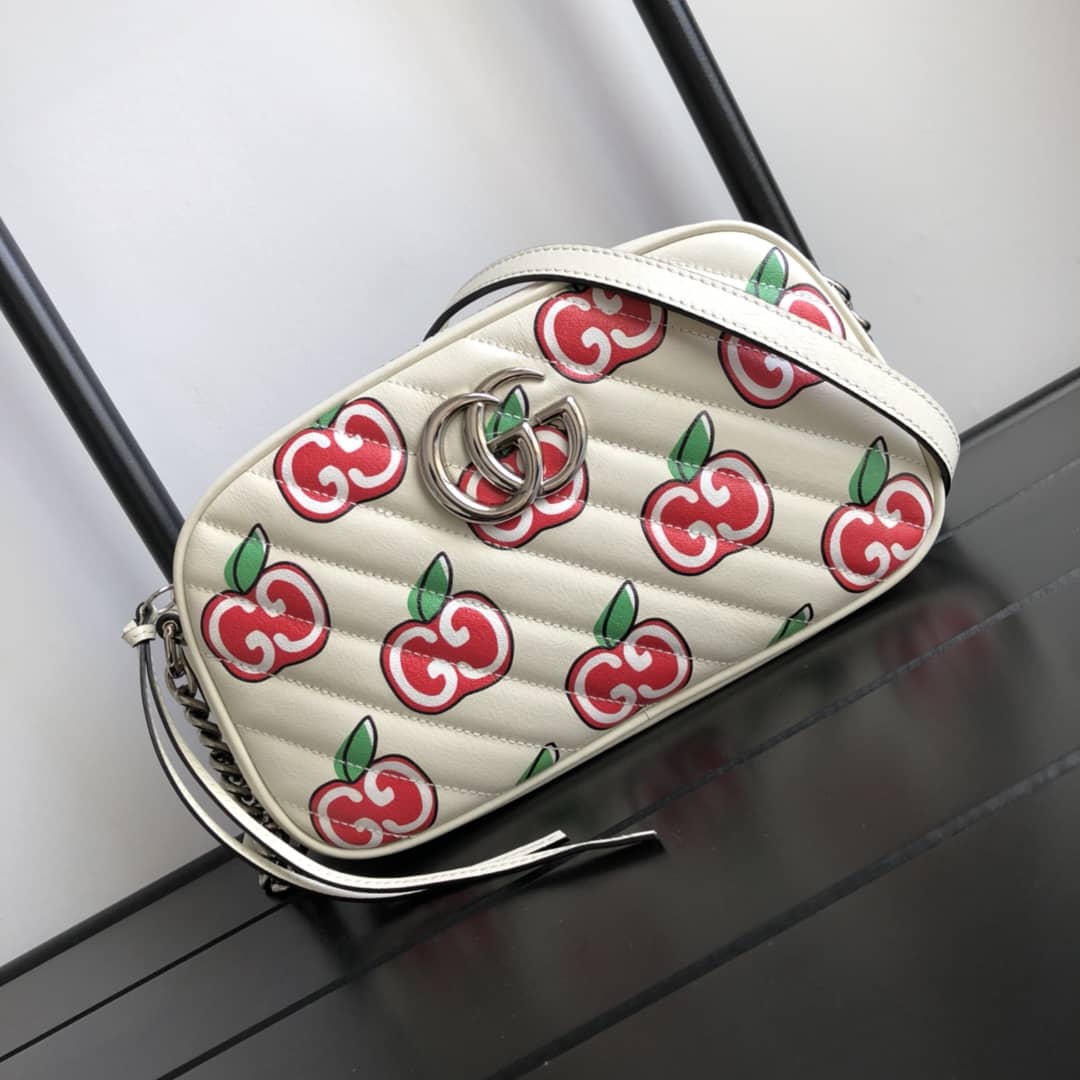 Best Replica Gucci GG Marmont Small Shoulder Handbag Camera Bag Replica White 447632 - Colareps