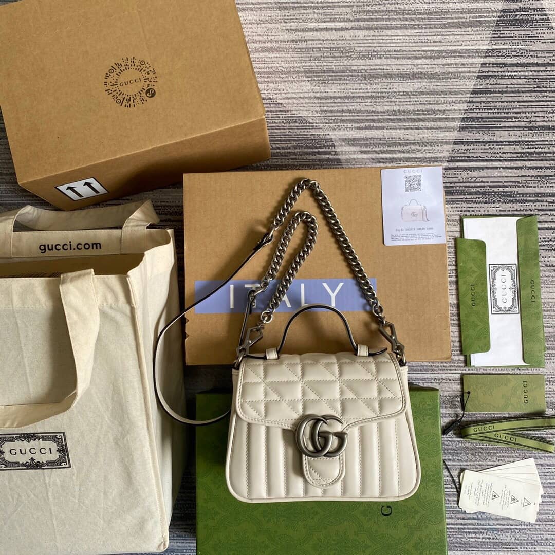 Best Replica Gucci GG Marmont Mini Top Handle Bag Replica White 583571 - Colareps