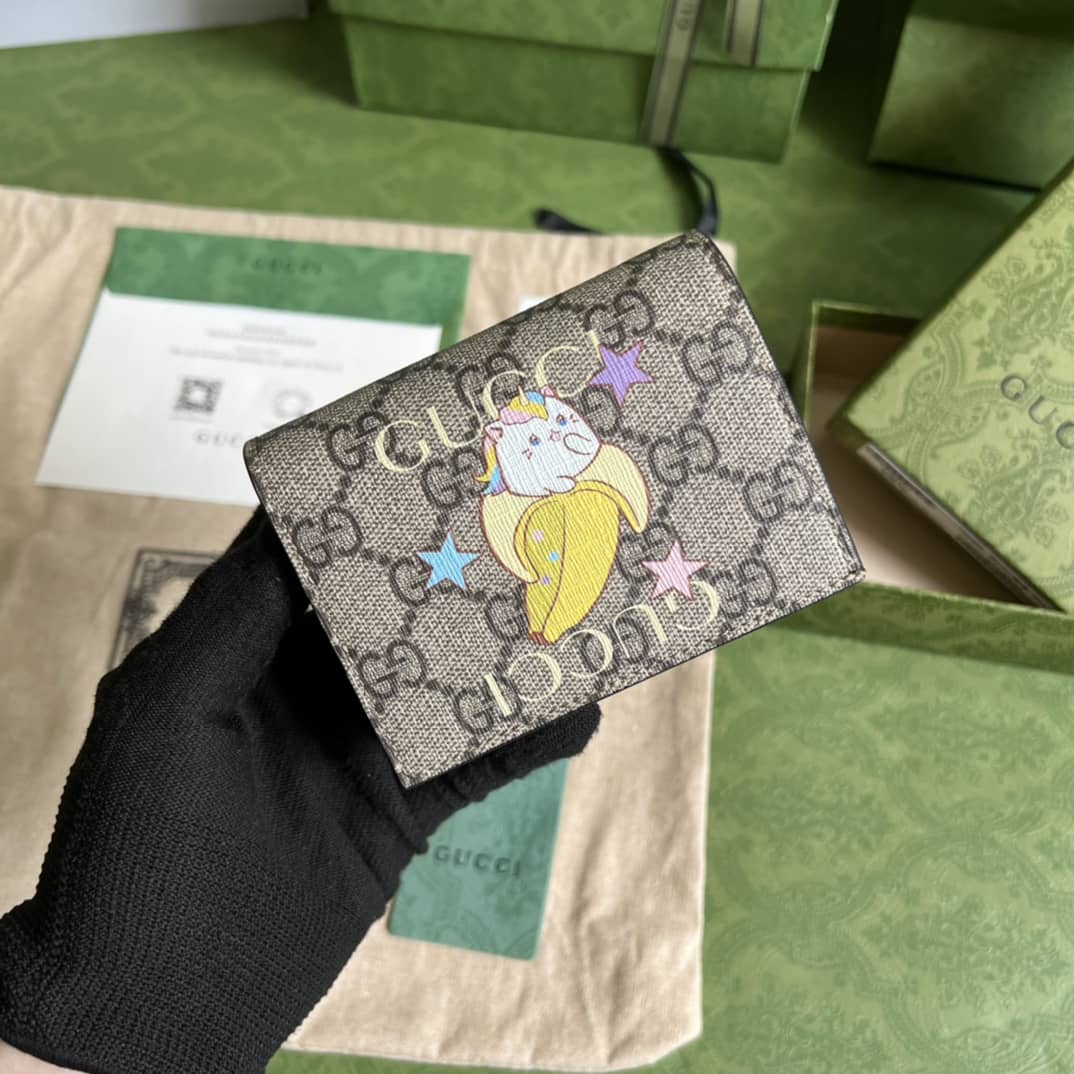 Best Replica Gucci Star Bananya Print Card Case Brown 701009 Replica Wallet - Colareps