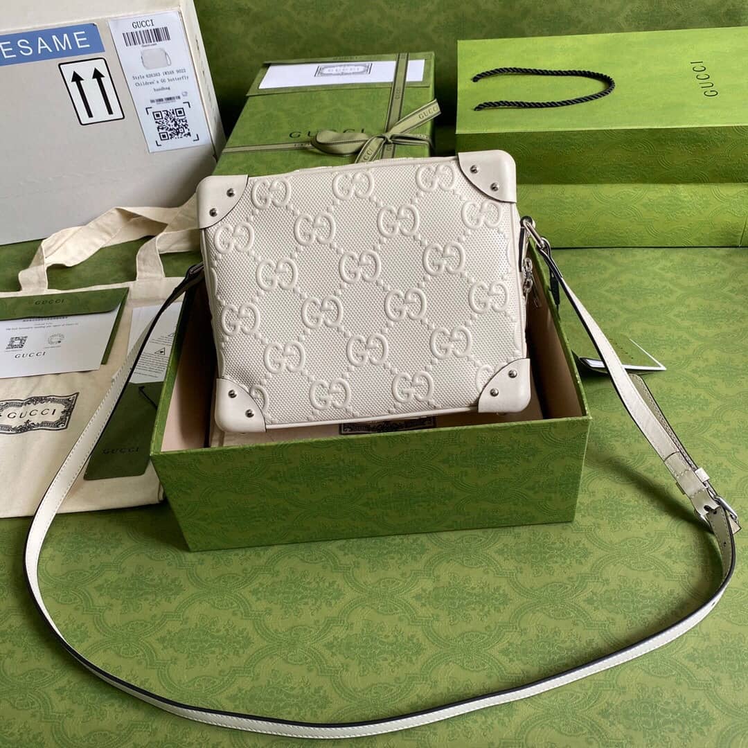Best Replica Gucci GG Supreme Leather Shoulder Bag Replica White 626363 - Colareps