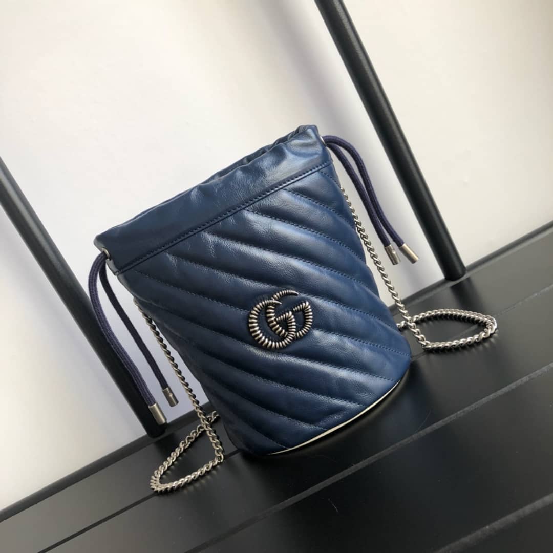 Best Replica Gucci GG Marmont Mini Bucket Crossbody Bag Replica Blue 575163 - Colareps