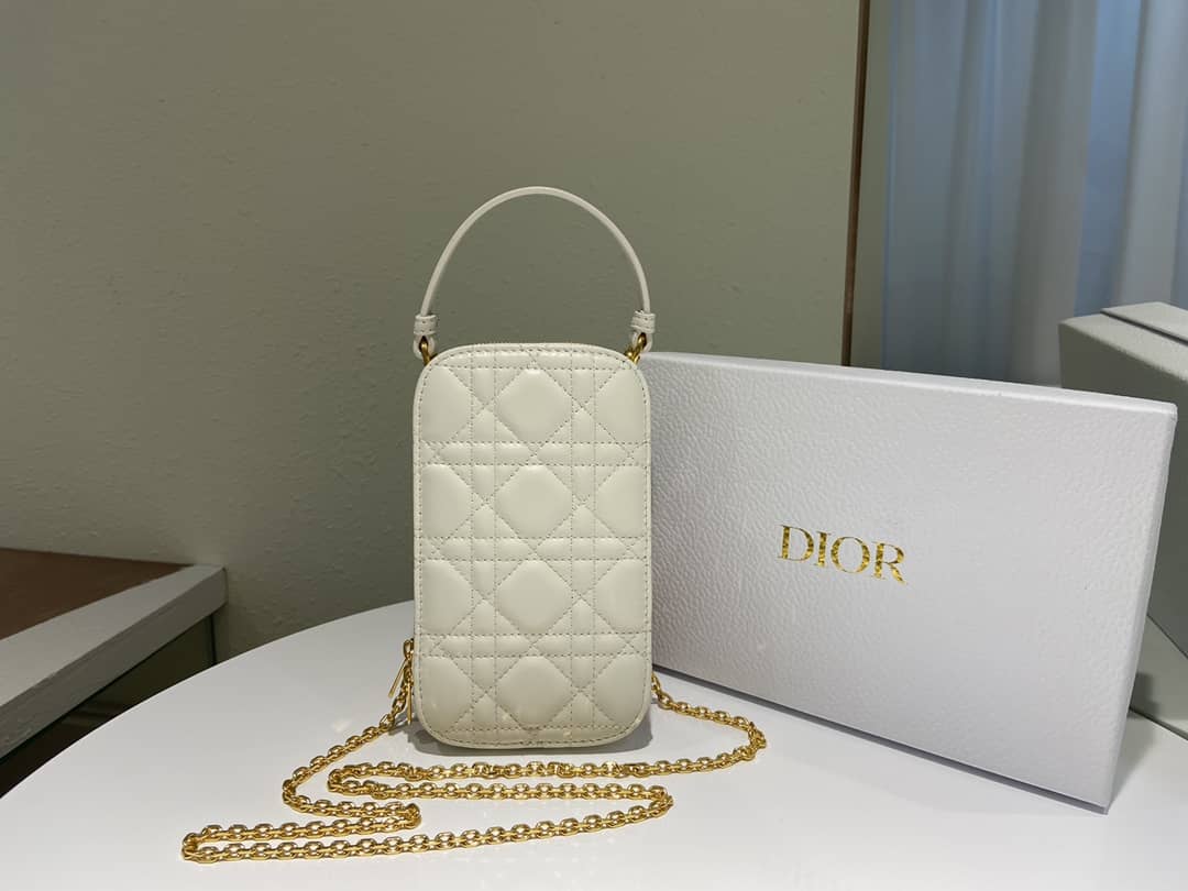 Best Replica Lady Dior Dupe Lambskin 18CM Phone Holder - Colareps