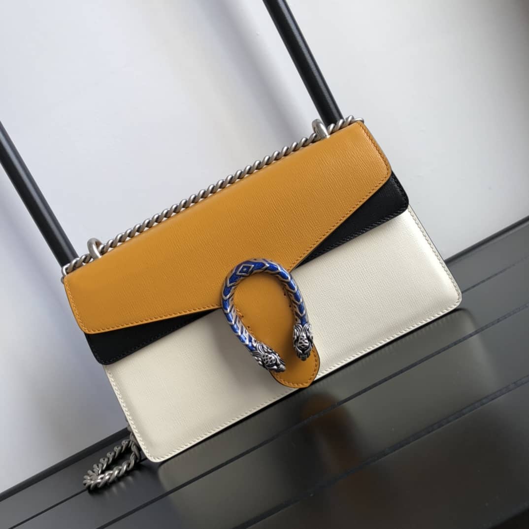 Best Replica Gucci GG Supreme Dionysus Chain Shoulder Bag Replica White Yellow 400249 - Colareps