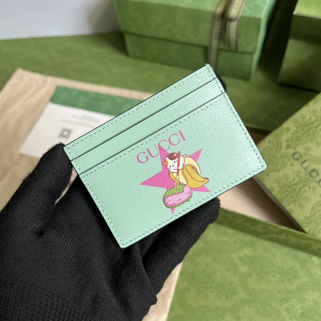 Best Replica Gucci Star Bananya Print Card Case Green 701064 Replica Wallet - Colareps