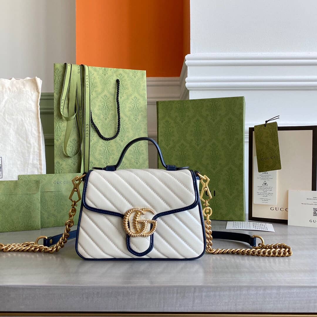 Best Replica Gucci GG Marmont Mini Top Handle Bag Replica White Blue 583571 - Colareps
