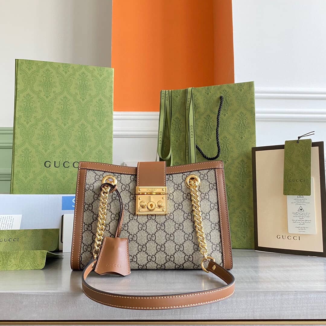 Best Replica Gucci Padlock Small GG Supreme Canvas Shoulder Bag Replica Brown 498156 - Colareps