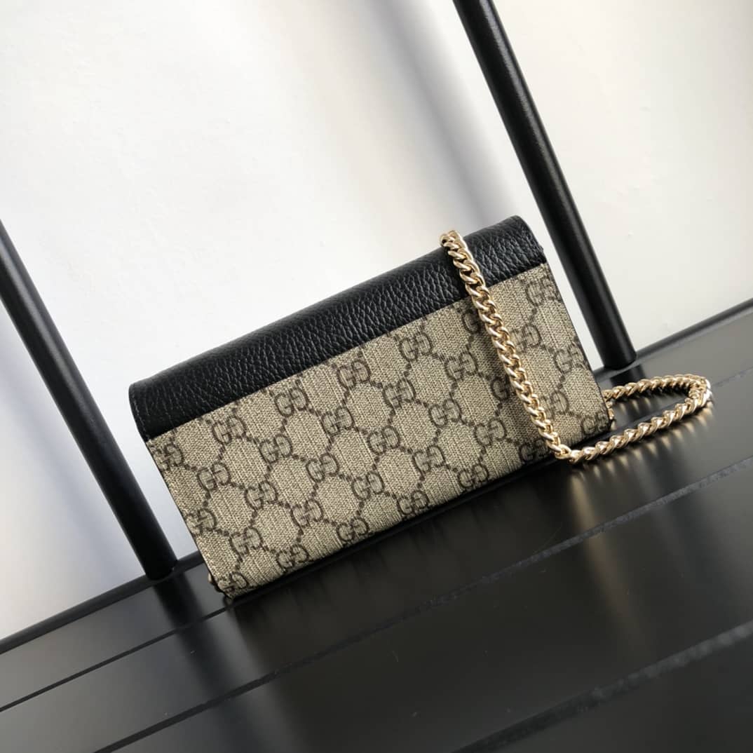Best Replica Gucci GG Marmont Chain Wallet Replica Black Brown 546585 - Colareps