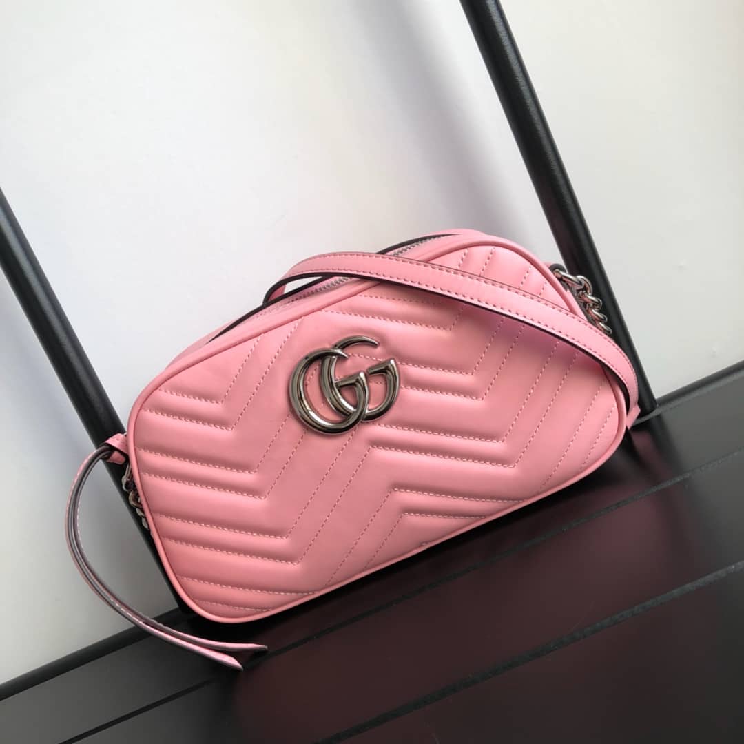 Best Replica Gucci GG Marmont Small Shoulder Handbag Camera Bag Replica Pink 447632 - Colareps