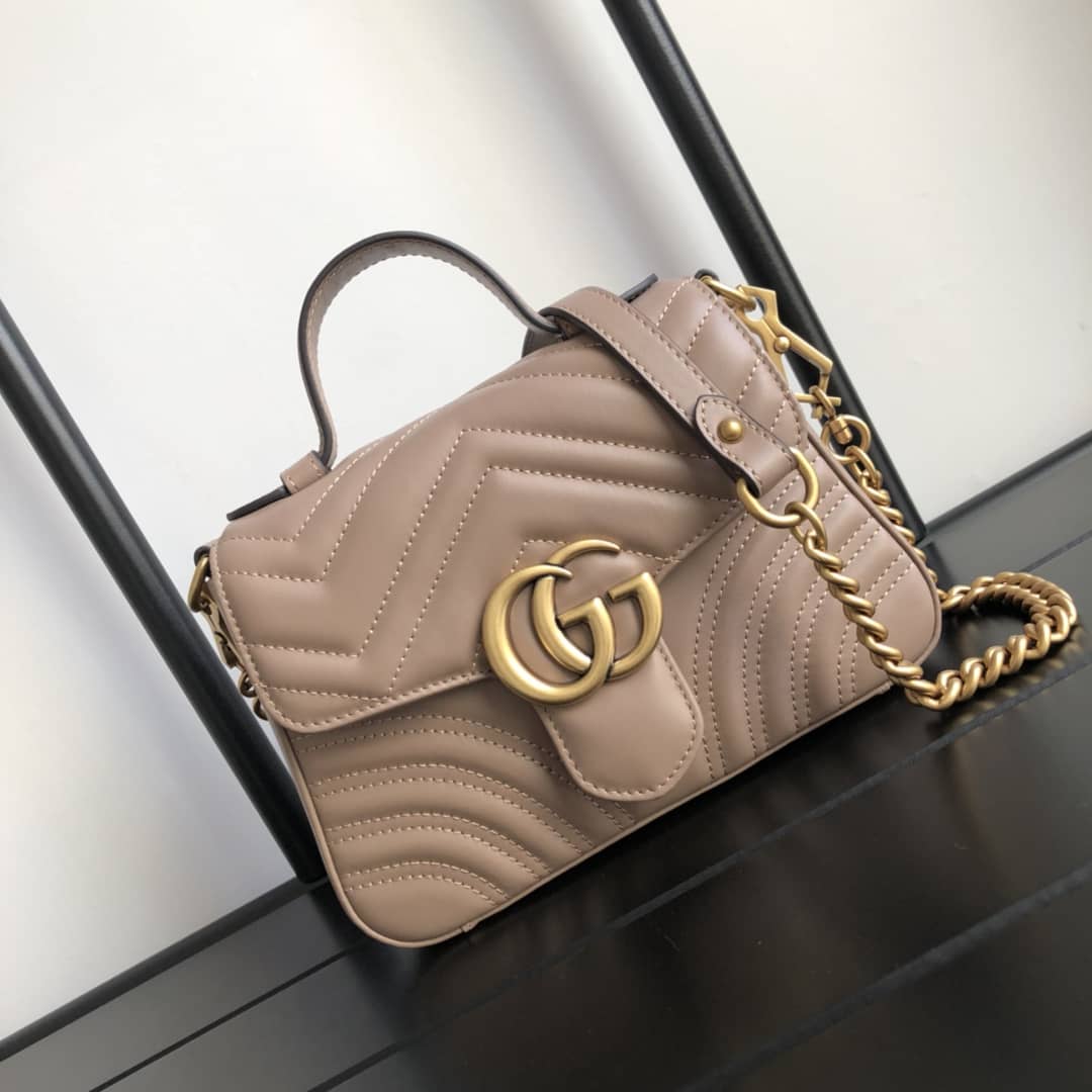 Best Replica Gucci GG Marmont Mini Leather Top Handle Bag Replica Apricot 547260 - Colareps
