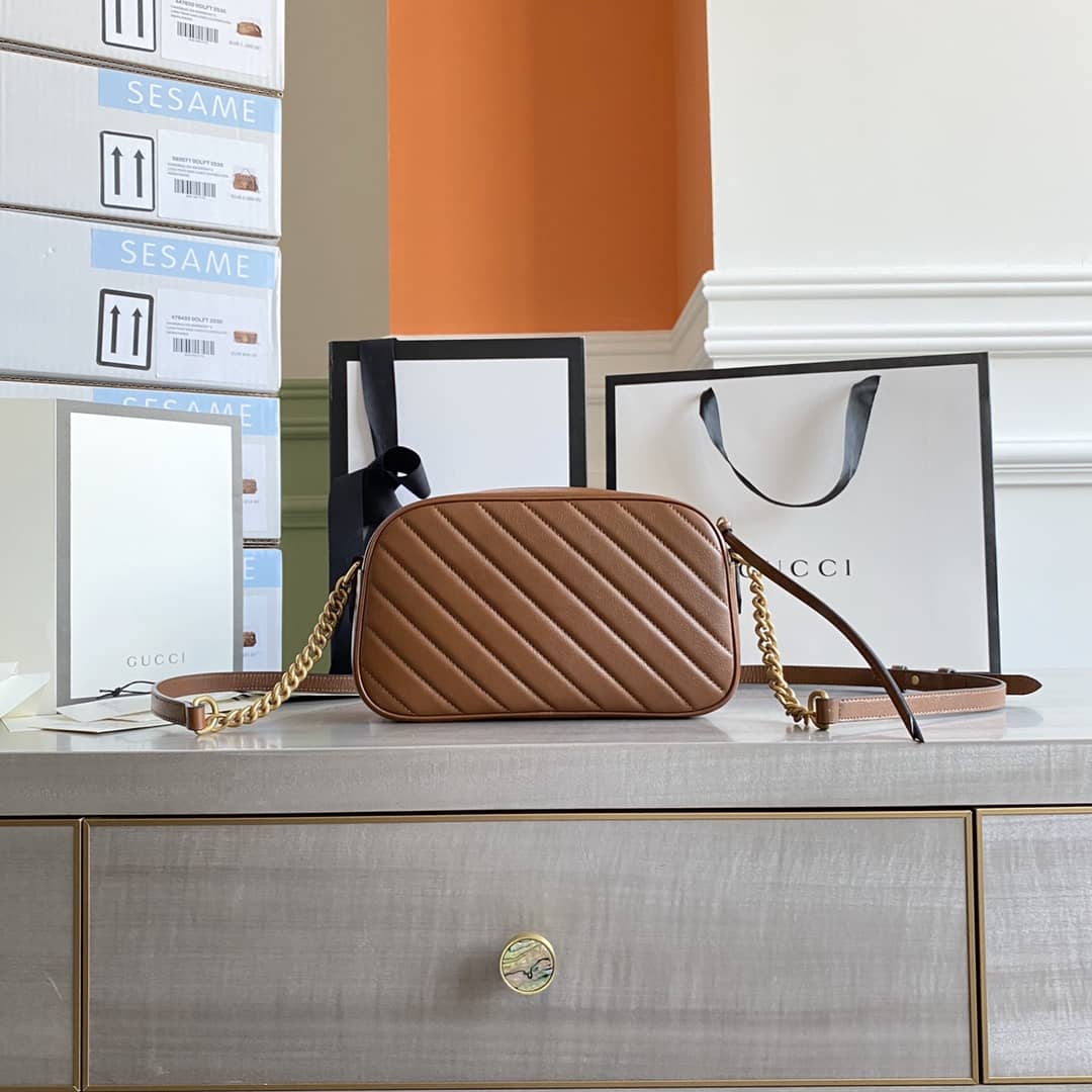 Best Replica Gucci GG Marmont Small Shoulder Handbag Camera Bag Replica Brown 447632 - Colareps