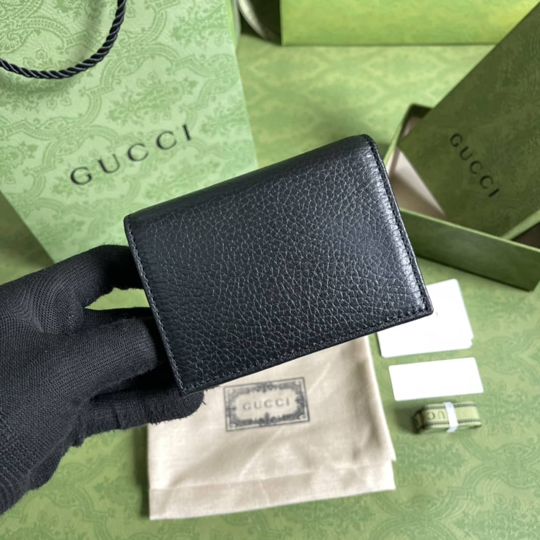Best Replica Gucci GG Leather Card Case Wallet Black Replica 456126 - Colareps