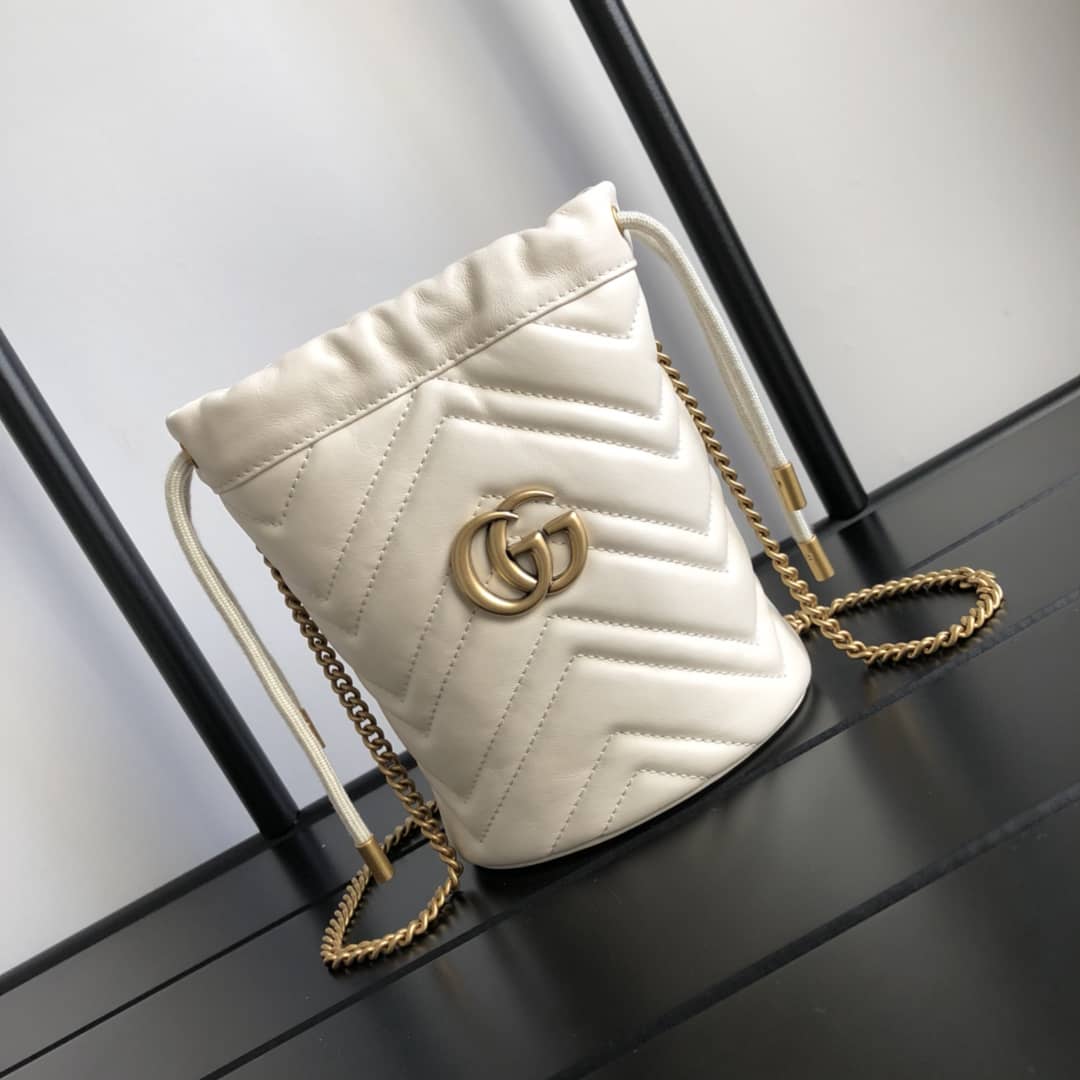 Best Replica Gucci GG Marmont Mini Bucket Crossbody Bag Replica White 575163 - Colareps