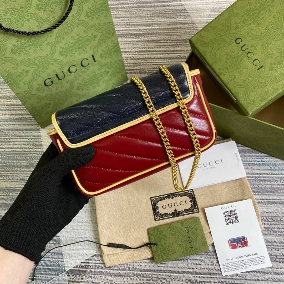 Best Replica Gucci GG Marmont Mini Matelasse Leather Shoulder Bag Replica Blue Red 574969 - Colareps