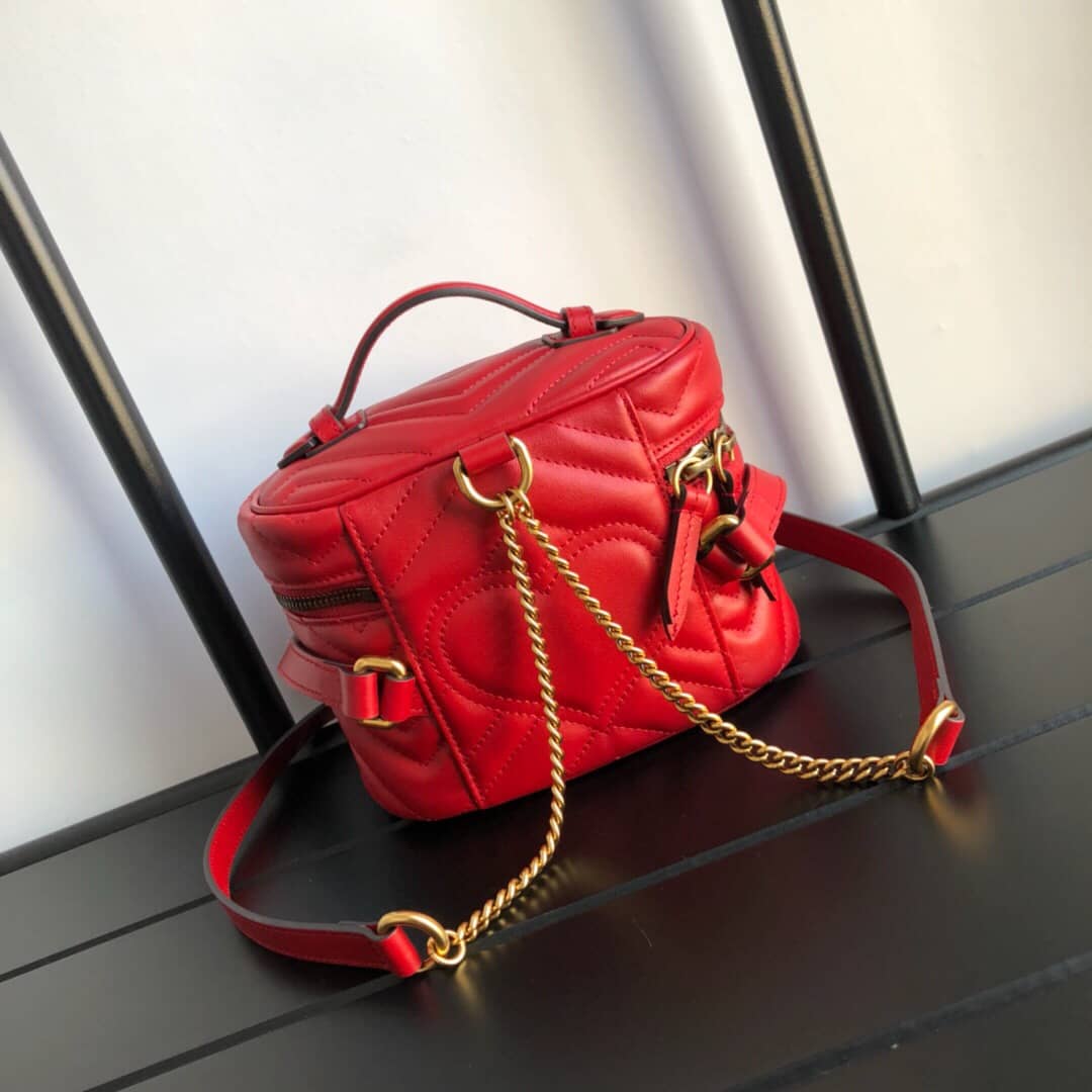 Best Replica Gucci GG Marmont Matelesse Mini Round Replica Backpack Red 598594 - Colareps