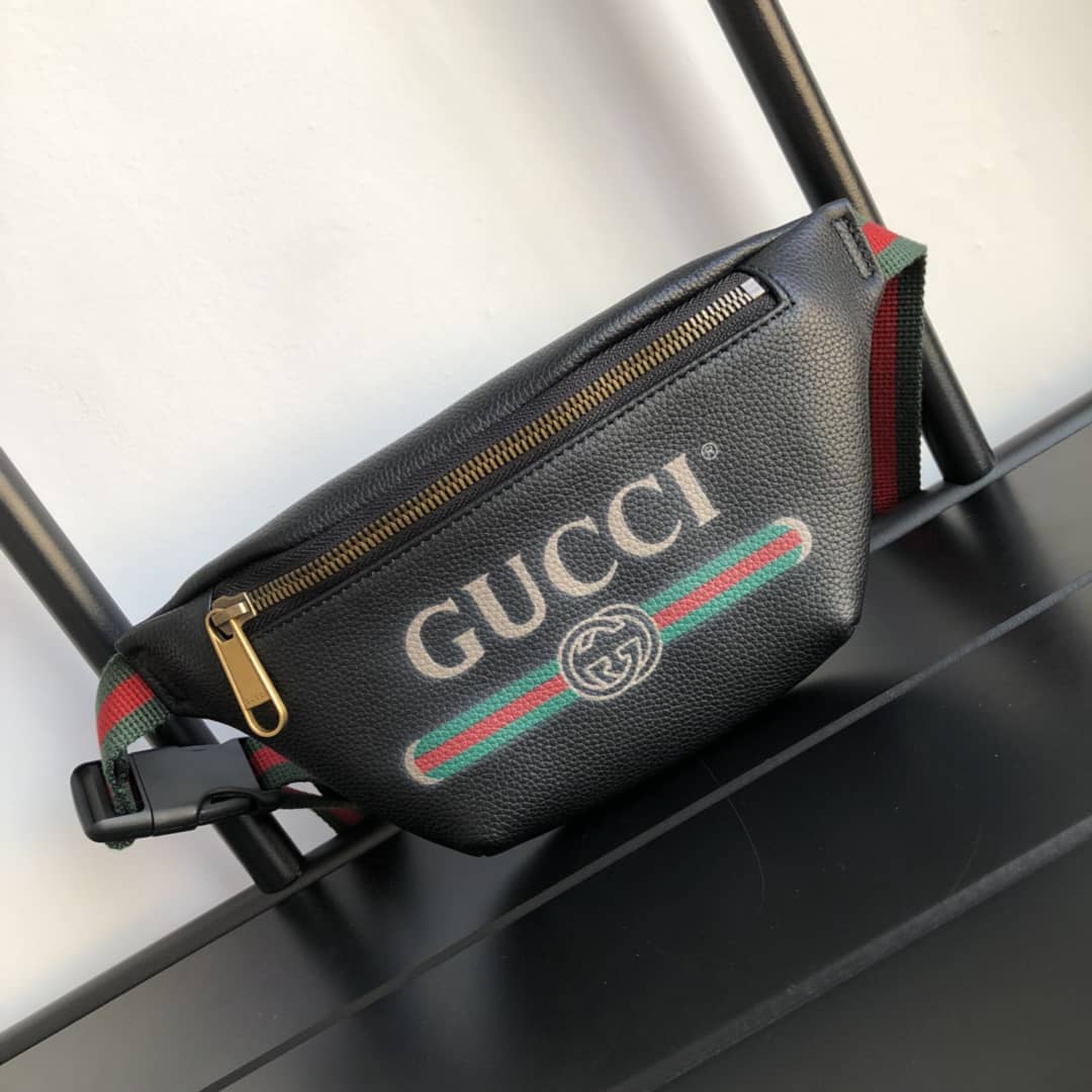 Best Replica Gucci Print Small Waist Body Belt Bag Replica Black 527792 - Colareps