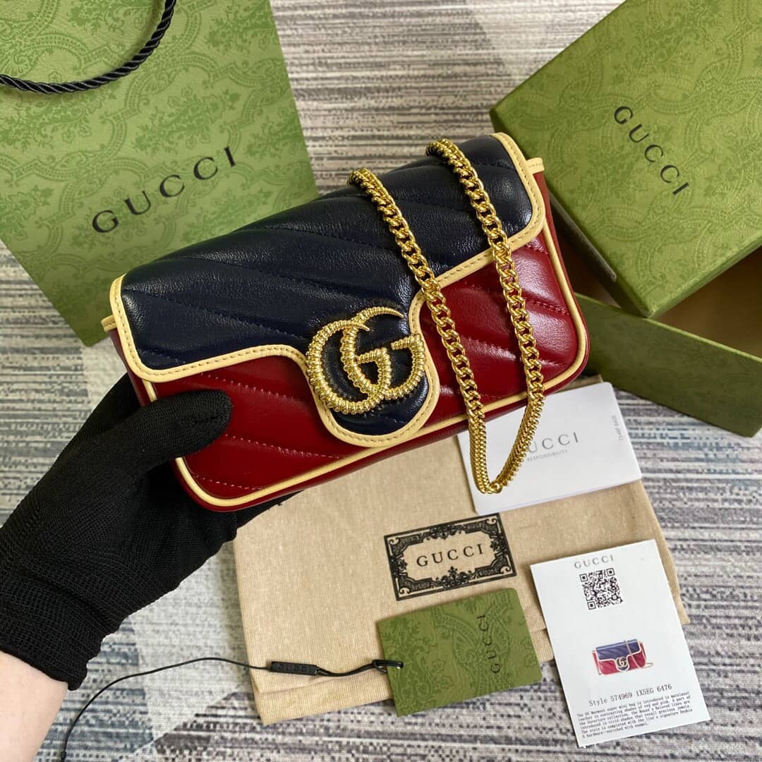 Best Replica Gucci GG Marmont Mini Matelasse Leather Shoulder Bag Replica Blue Red 574969 - Colareps