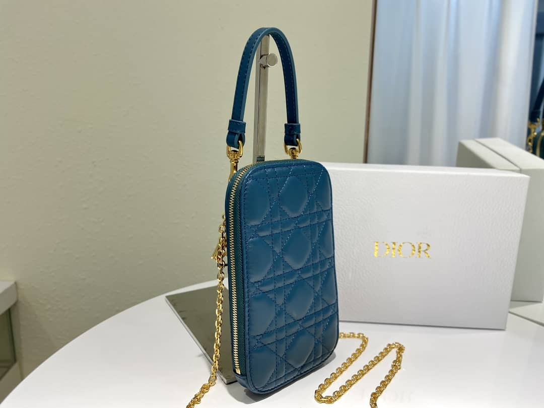 Best Replica Lady Dior Dupe Lambskin 18CM Phone Holder - Colareps