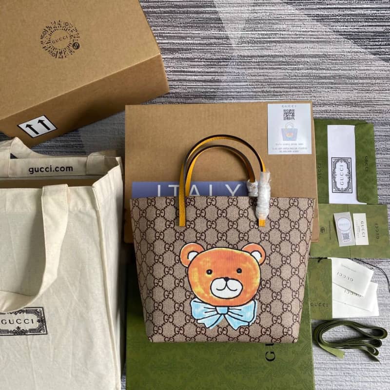 Best Replica Gucci Children GG Supreme Canvas Replica Tote Brown 410812 - Colareps