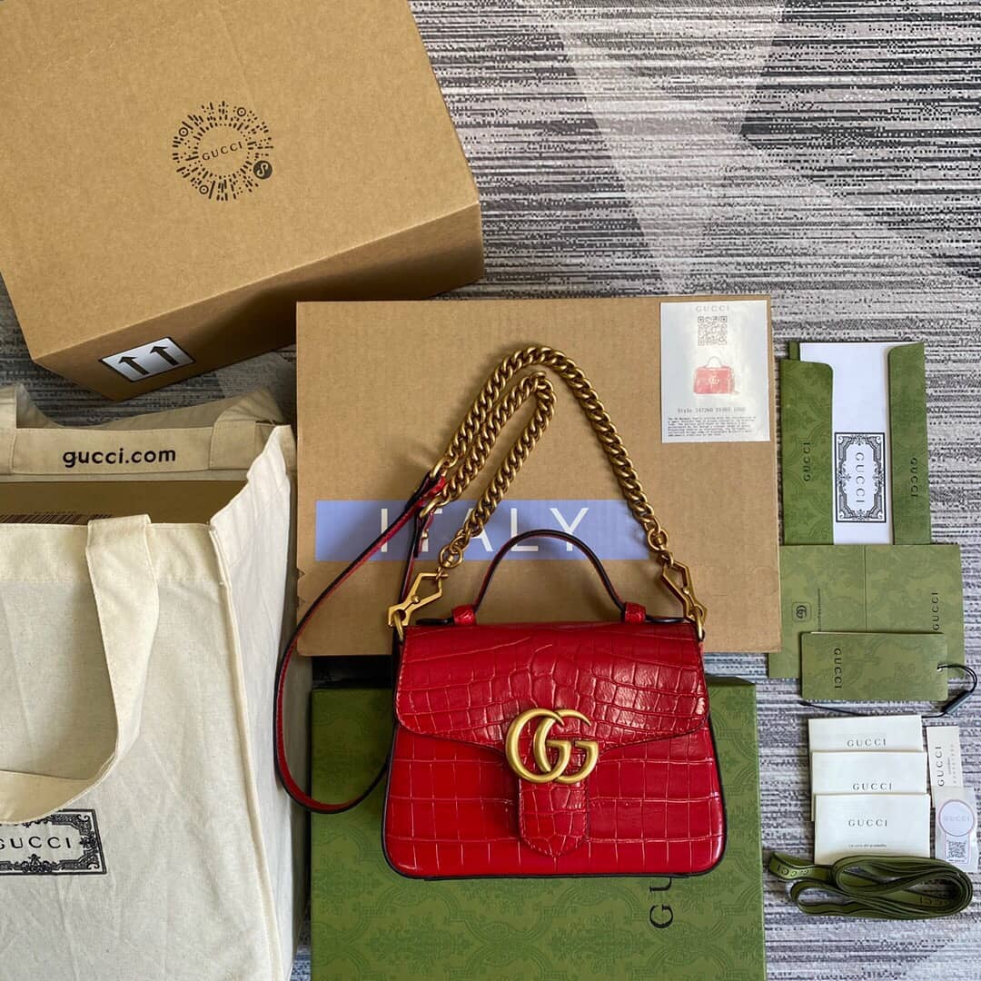Best Replica Gucci GG Marmont Mini Leather Top Handle Bag Replica Red 547260 - Colareps