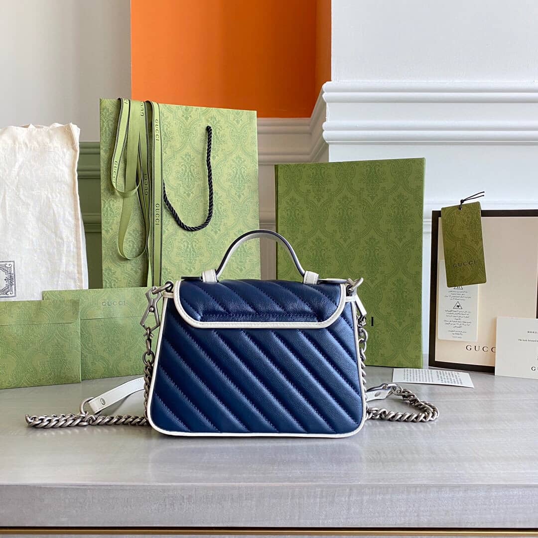 Best Replica Gucci GG Marmont Mini Top Handle Bag Replica Blue 583571 - Colareps