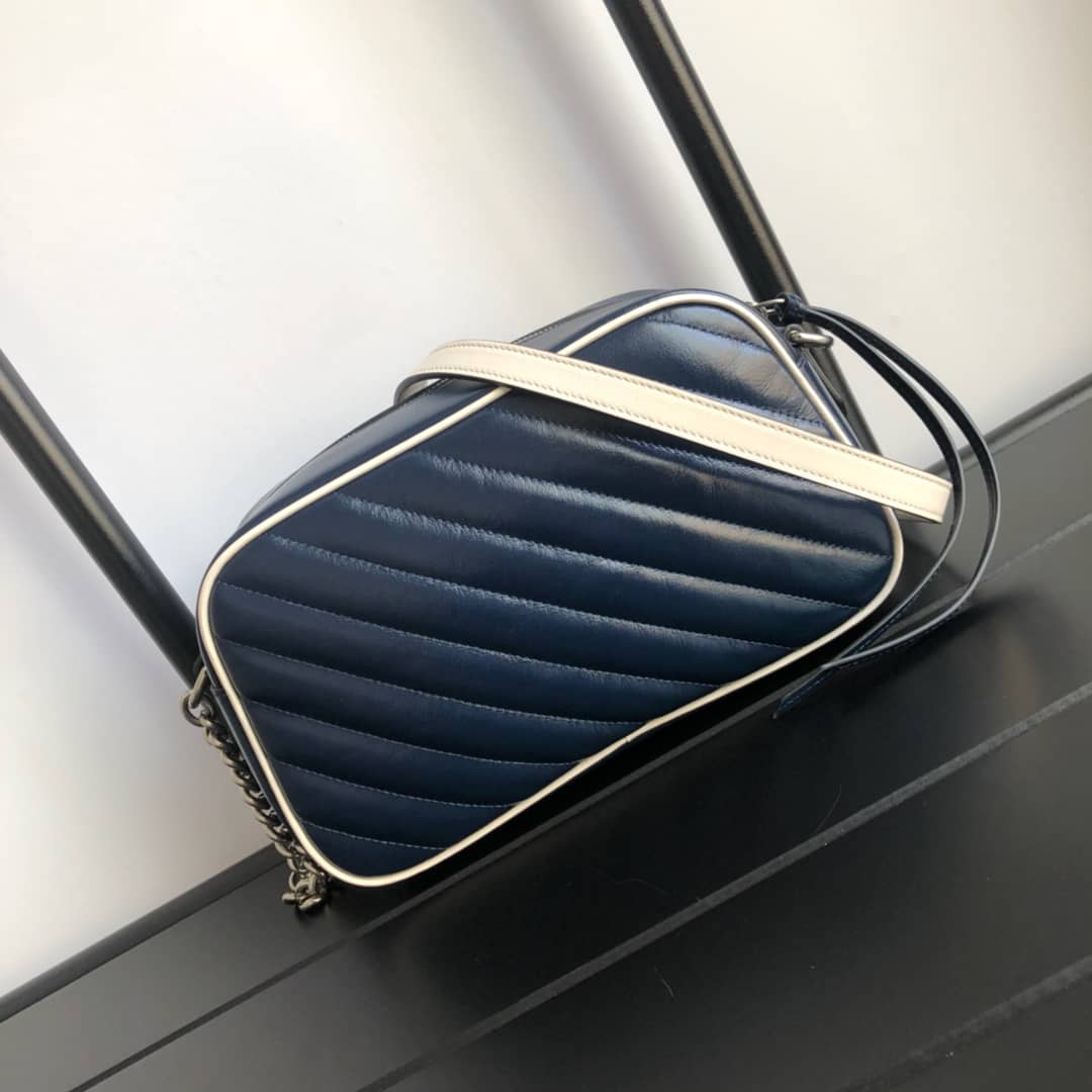 Best Replica Gucci GG Marmont Small Shoulder Handbag Camera Bag Replica Blue 447632 - Colareps