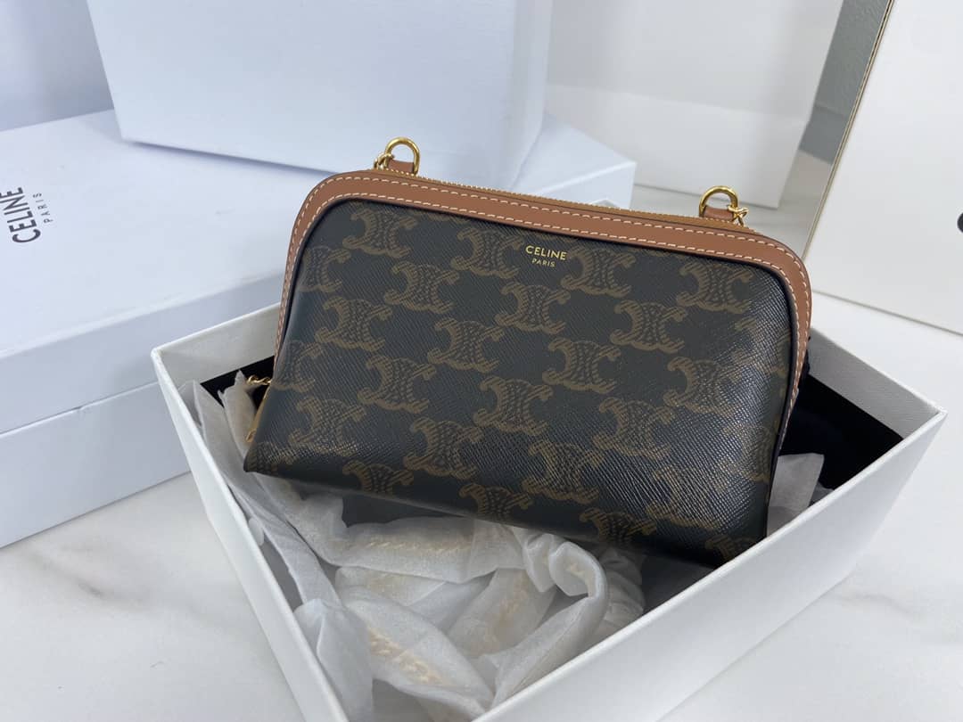 Best Replica Celine Bag Dupe Triomphe Canvas Lambskin Chain Replica Clutch - Colareps