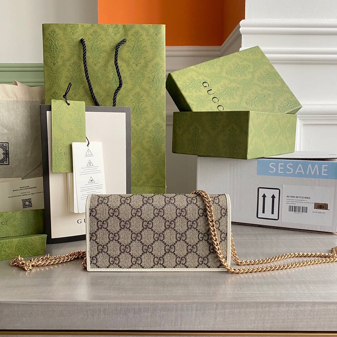 Best Replica Gucci GG Supreme Horsebit 1955 Chain Wallet Replica White 621892 - Colareps