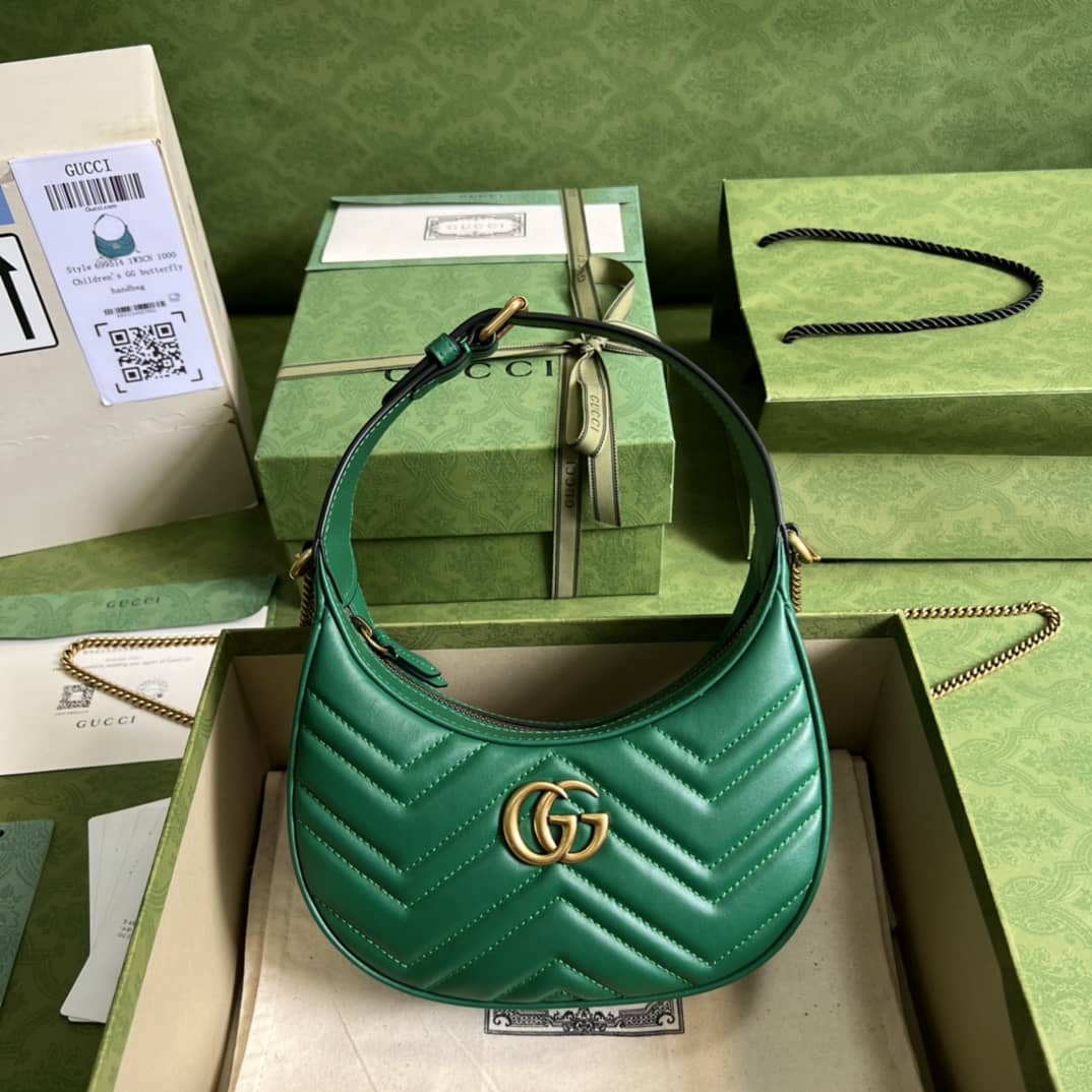 Best Replica Gucci GG Marmont Half-moon-shaped Mini Green 699514 Replica Hobo Bag - Colareps