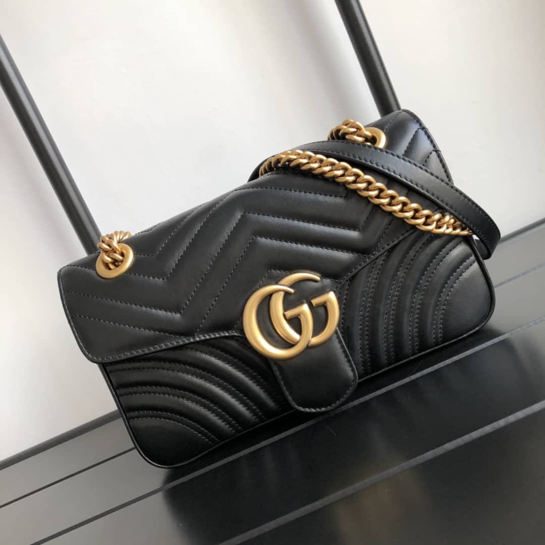 Best Replica Gucci GG Marmont Matelasse Shoulder Bag Replica Black 443497 - Colareps
