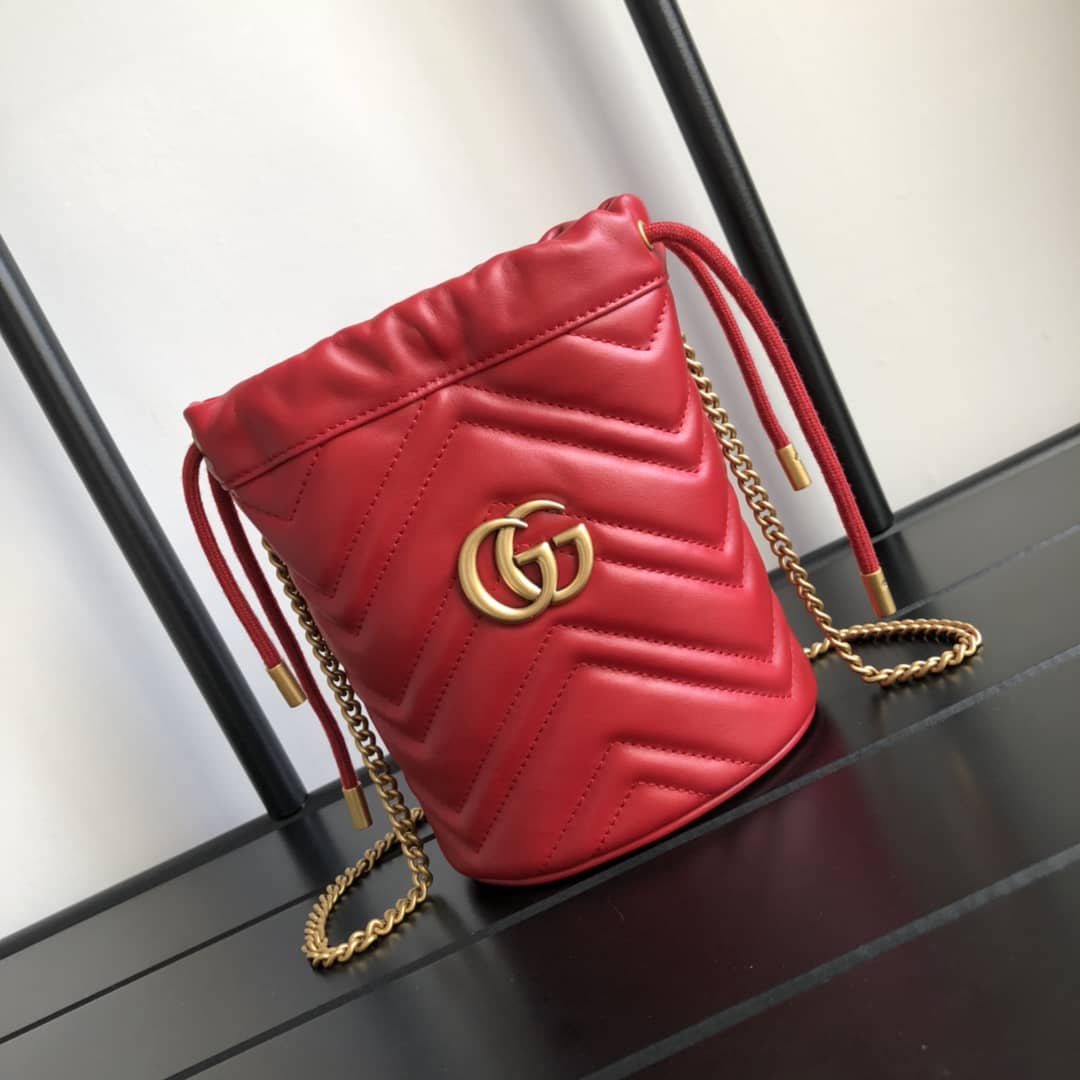 Best Replica Gucci GG Marmont Mini Bucket Crossbody Bag Replica Red 575163 - Colareps