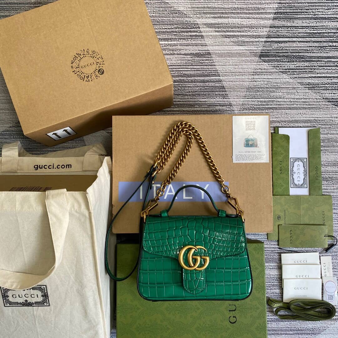 Best Replica Gucci GG Marmont Mini Leather Top Handle Bag Replica Green 547260 - Colareps