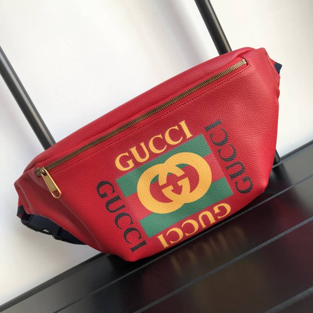 Best Replica Gucci Print Leather Belt Waist Bum Bag Replica Red 493869 - Colareps