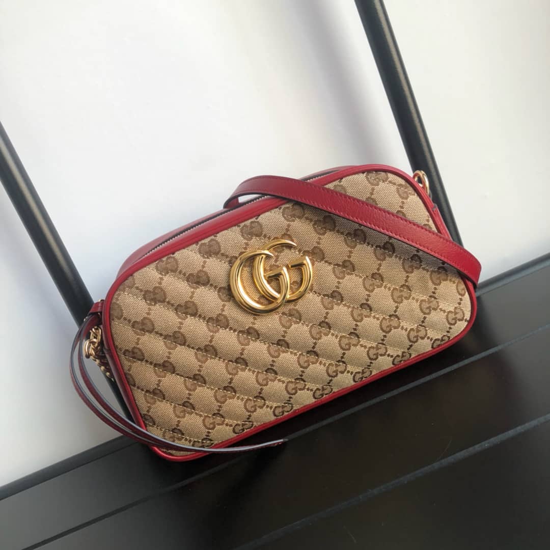 Best Replica Gucci GG Marmont Small Shoulder Handbag Camera Bag Replica Brown 447632 - Colareps