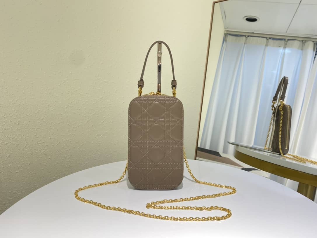 Best Replica Lady Dior Dupe Lambskin 18CM Phone Holder - Colareps