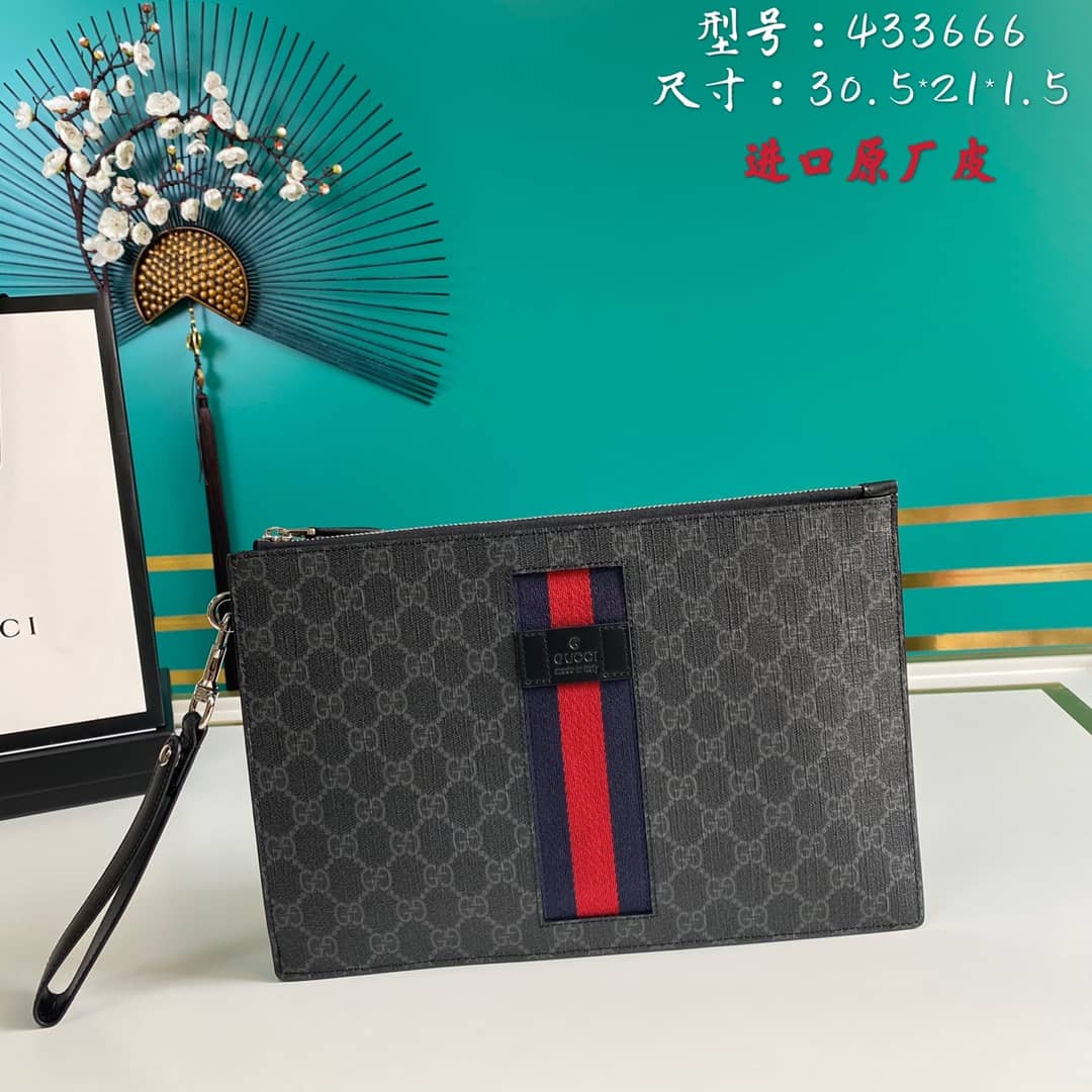 Best Replica Gucci GG Supreme PVC Clutch Black Replica 433666 - Colareps