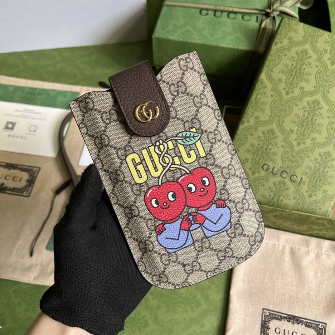Best Replica Gucci Cherry Print Phone Case Brown 700732 Replica - Colareps