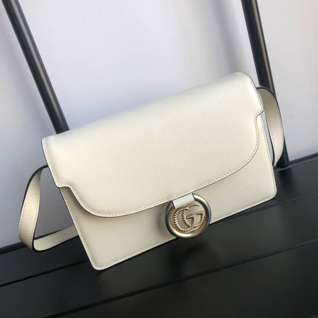 Best Replica Gucci GG Ring Torchon Leather Shoulder Bag Replica White 589474 - Colareps